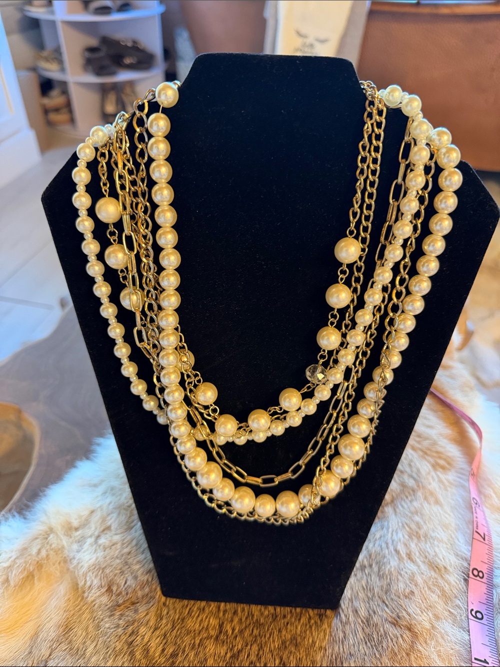 Layered Gold Pearl and Chain Necklace